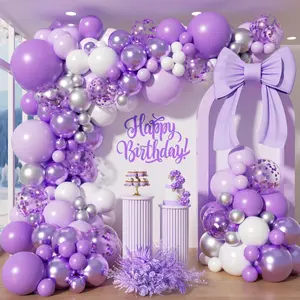 150Pcs Purple Balloons Garland Arch Kit - 5 10 12 18 inch Lavender Pastel Metallic Purple Confetti Balloons Silver White Latex Balloon for Girl Birthday Baby Shower Princess Party Decorations
