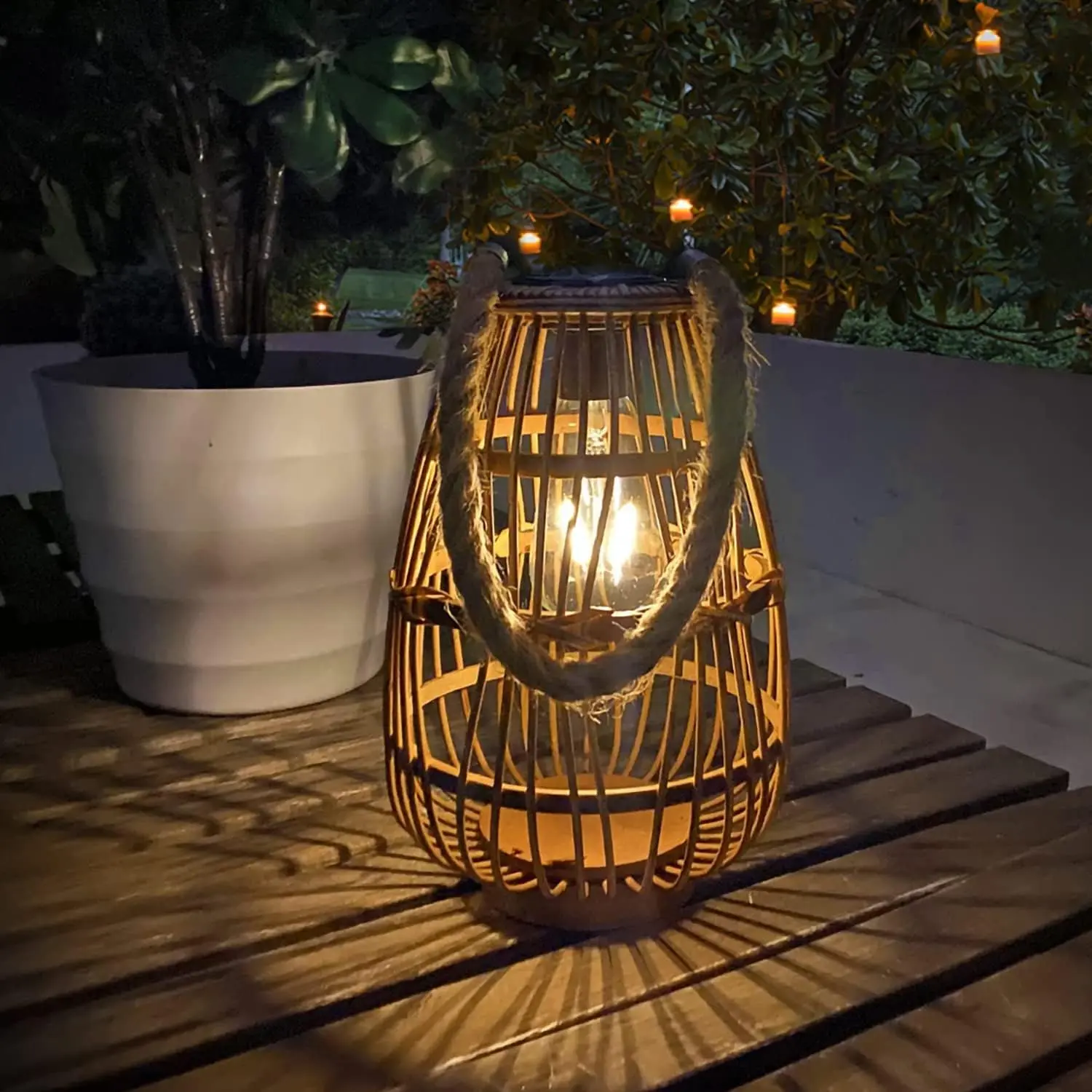 Solar Lantern Outdoor  Large Rattan Lanterns Decorative Bright Boho Lanterns Lights with Handle Rustic Hanging or Table Lamp for Fence Porch Garden Yard Wedding Decoration