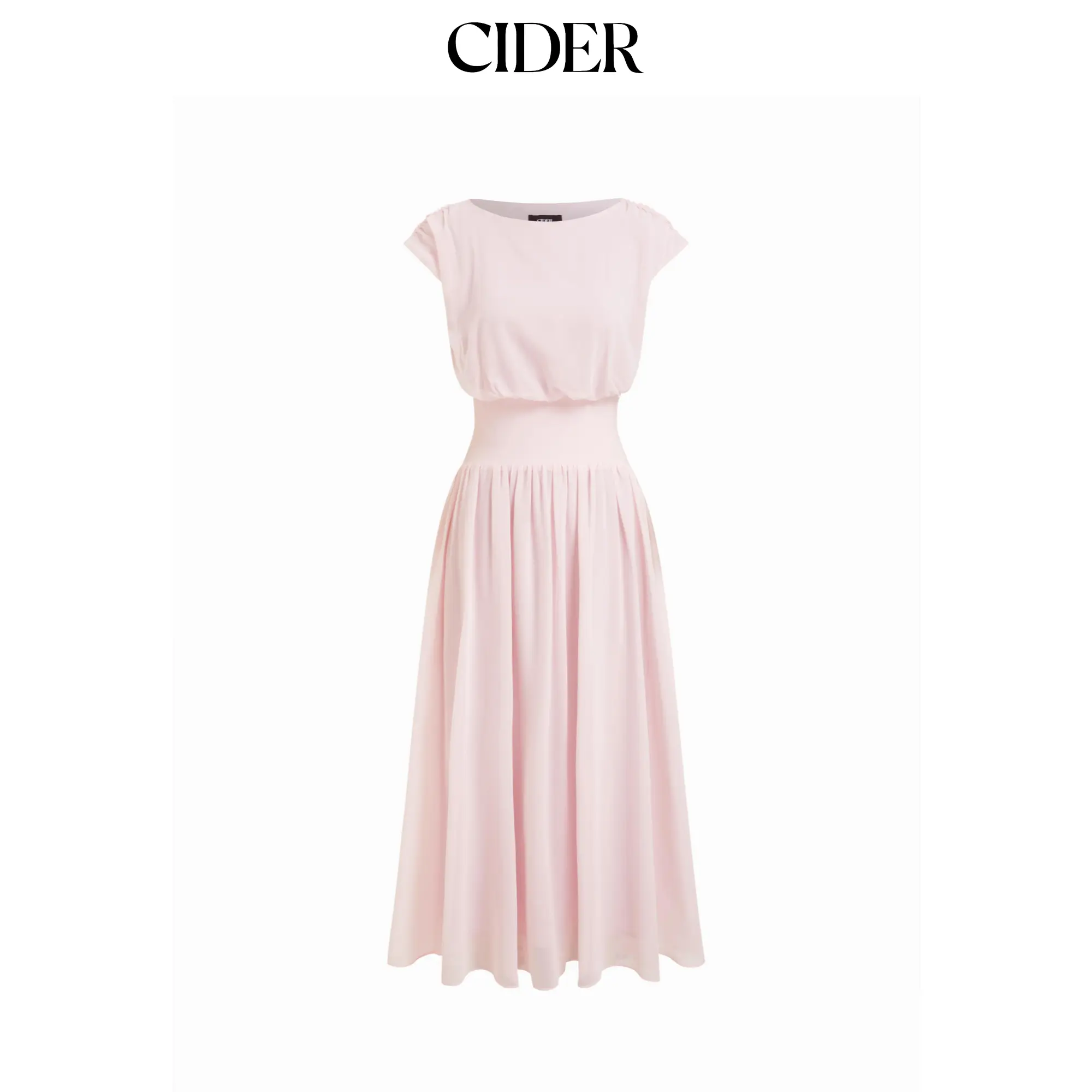 Cider Women's Elegant Plain Woven Chiffon Maxi Dress - Draped Long Sleeves, Flared Skirt for Casual Wear