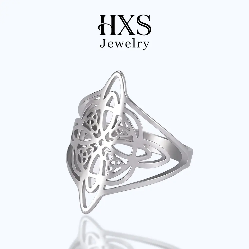 Women's S925 Sterling Silver Celtic Witch Knot Pentagram Ring - Hollow-Cut Irish Protection Amulet, Vintage Gothic Unique Rings, HXS Witchcraft Jewelry for Female Adults, Daily & Witchcraft Party Wear