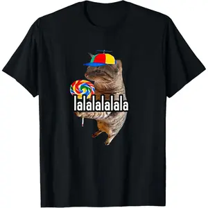 Silly Cat With Lollipop Lalalalalala Meme T-Shirt
