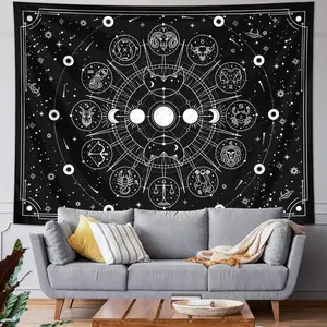Constellation Pattern Tapestry, 1 Count/2 Counts Starry Sky Moon Phase Sun Space Tarot Card Divination Tapestry, Wall Hanging Decor for Home Living Room Bedroom