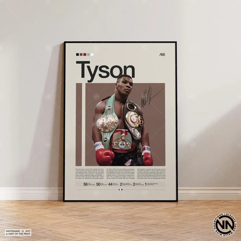 Mike Tyson Poster, Boxing Poster UNFRAMED, Sports Poster, Boxing Wall Art, Mid-Century Modern, Motivational Poster, Sports Bedroom Posters