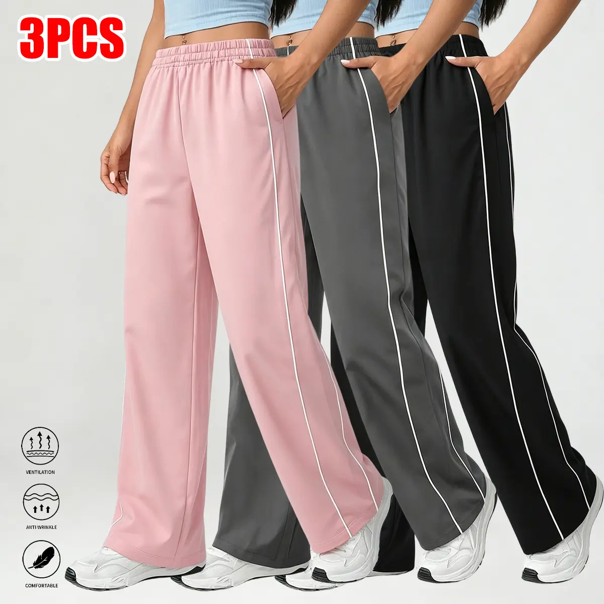 Women’s casual athletic pants, simple straight-leg fit — suitable for sports/fitness and casual gatherings; women’s bottoms, women’s clothing; essential long pants for spring and autumn; 2026 new arrival; summer wins, summer vibes,back to school shopping