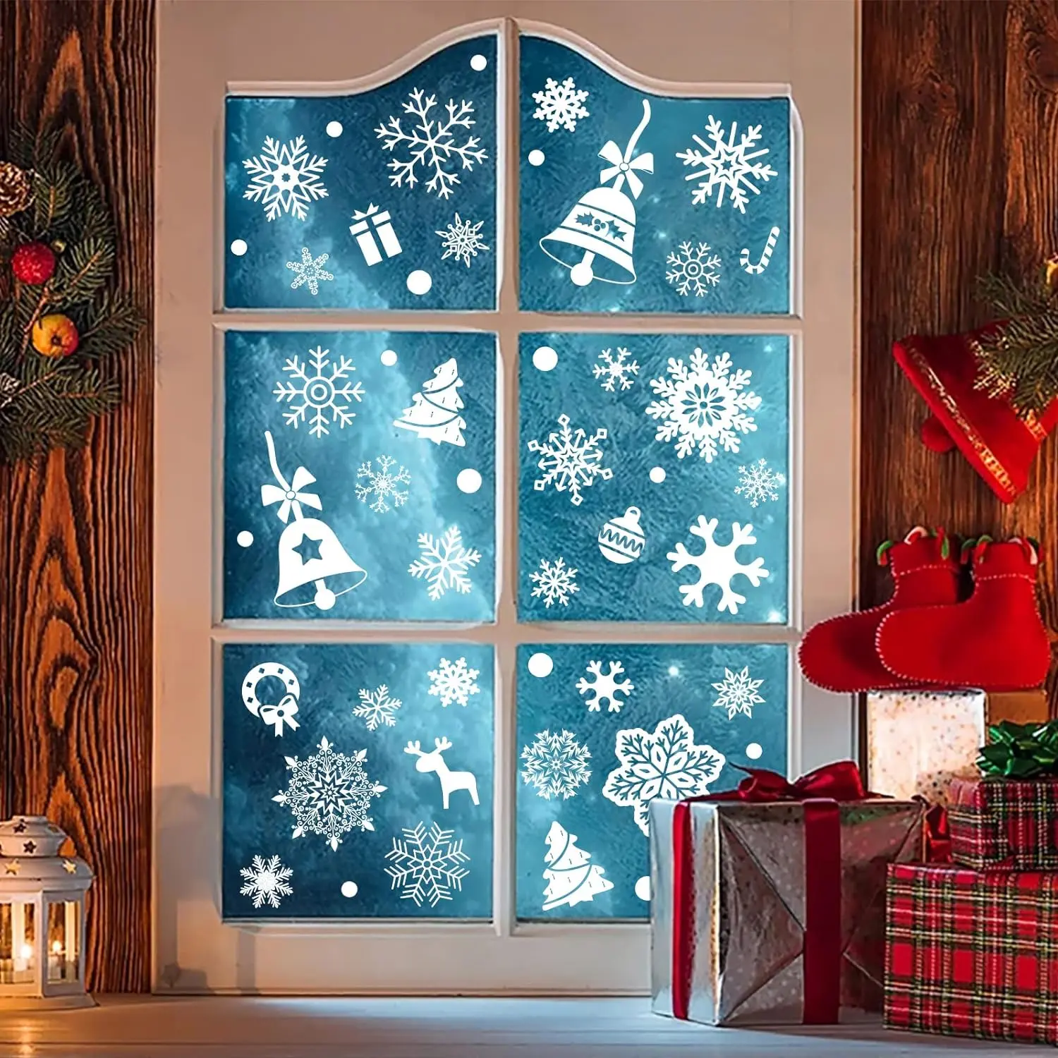 284 Pcs Christmas Window Clings Christmas Window Stickers Snowflake Window Clings Decals for Christmas Decorations Holiday Decorations Ornaments Party Supplies 9 Sheets Set Banner