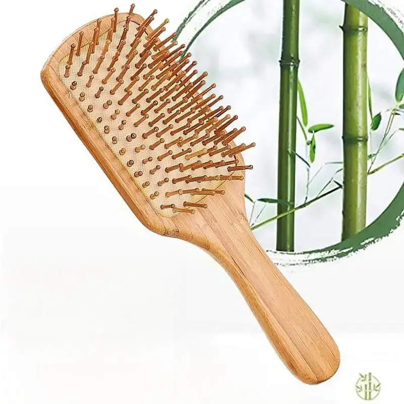 Bamboo Hair Brush, Scalp Massage Comb, Dry Wet Use Detail Comb, Portable Durable Hair Comb, Anti Tangle Brush, Durable Hairdressing Comb, Women and Men Styling Hair Care, Grooming Brush