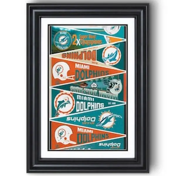 Miami Dolphins “Vintage and Modern Championship Pennants” – Classic Football Wall Art Poster