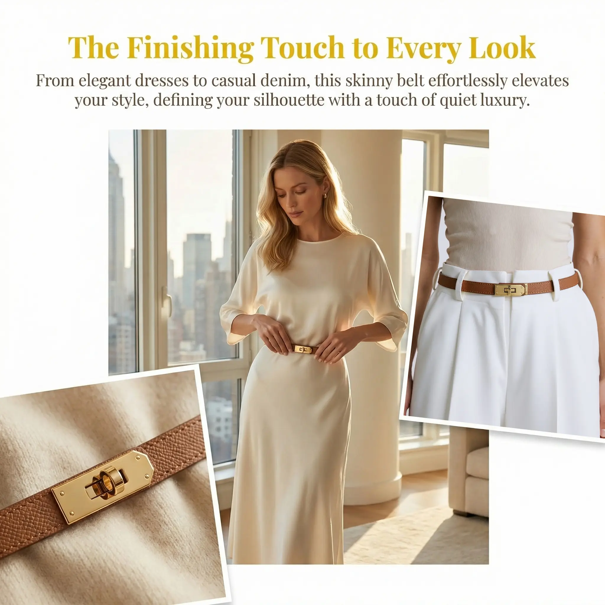 4516 Women\'s Skinny Leather Belt With Adjustable Silver Turn-lock Buckle Skinny Women main image 2
