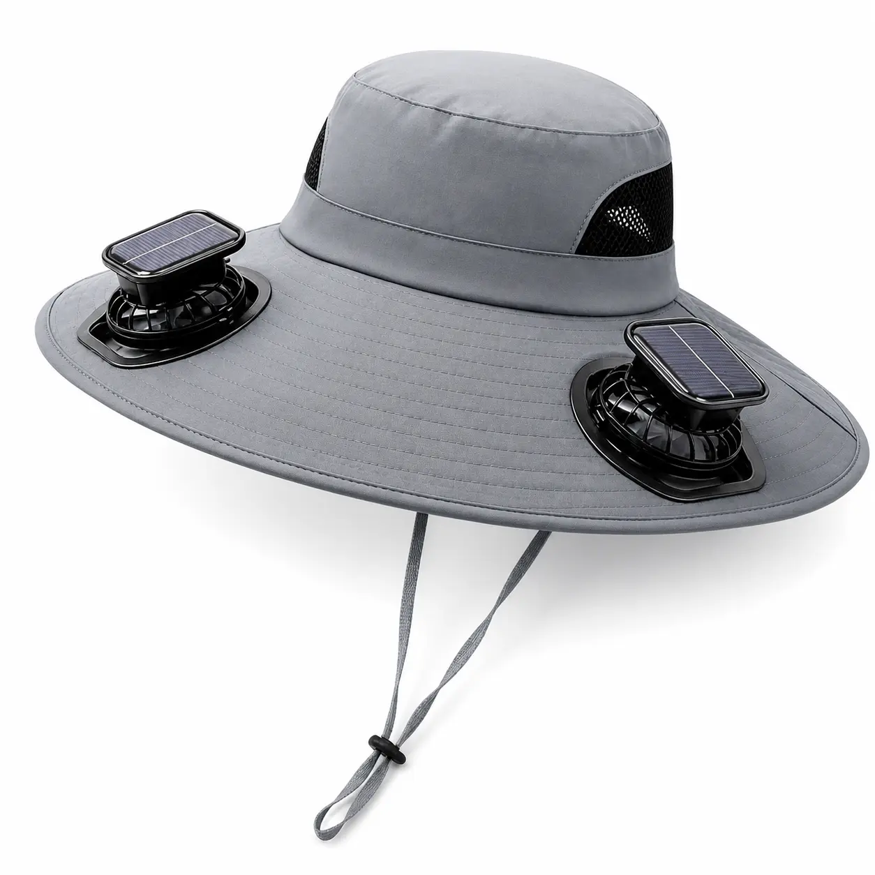 Solar Powered Cooling Fan Hat with Dual Fans, Wide Brim, Mesh Fabric, Breathable Summer Fisherman Hat for Men, Fishing, Gardening, Outdoor Activities