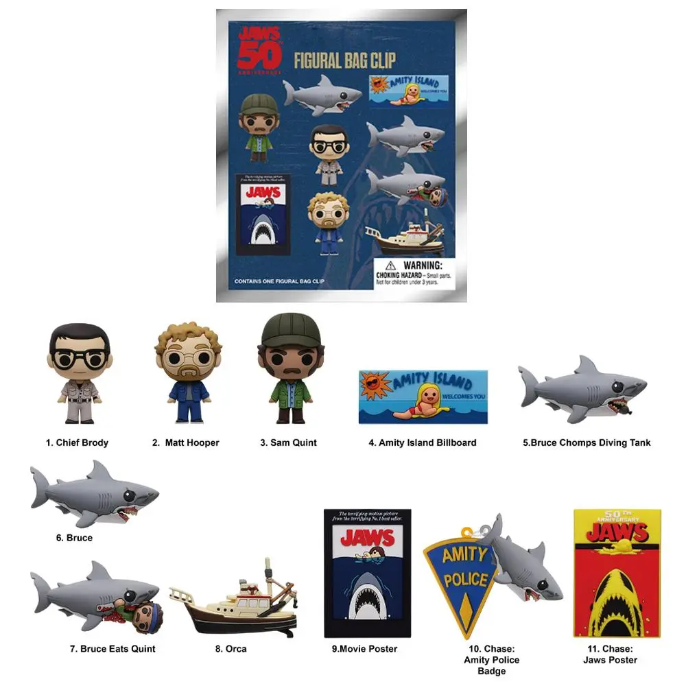 1PC Officially Licensed Jaws 50th Anniversary Blind Bag Clip Mystery Figure Keychain Collectible Characters Including Shark Brody Hooper and More Perfect for Fans of the Classic Movie Ideal for Backpacks Bags and Gifts MN-76250
