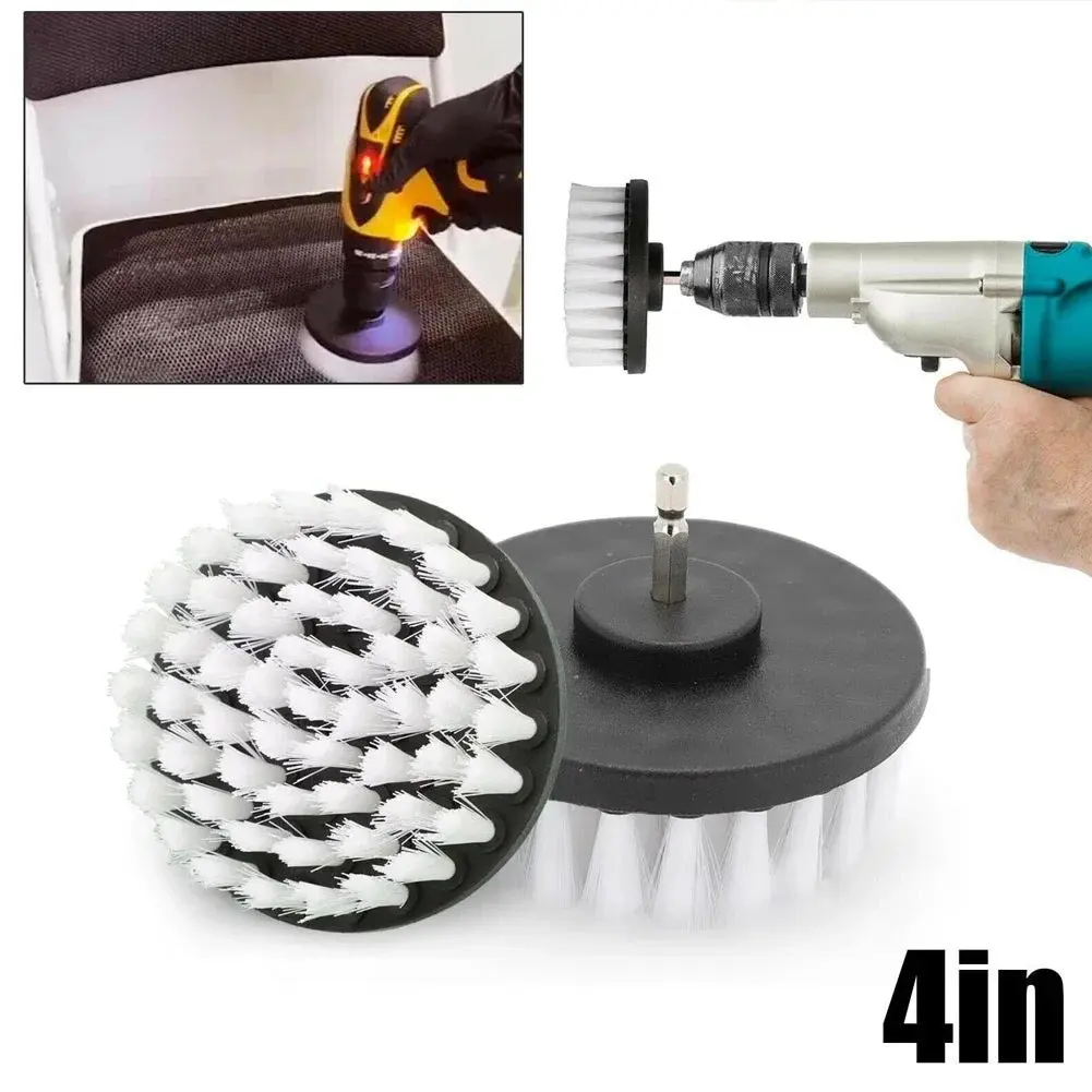 Cordless Power Scrubber Drill Brush Attachment - 4 in Quick Change Durable Cleaning Kit with Nylon Bristles, Round Brush for Car Automotive & Motorcycle Washing, Polishing