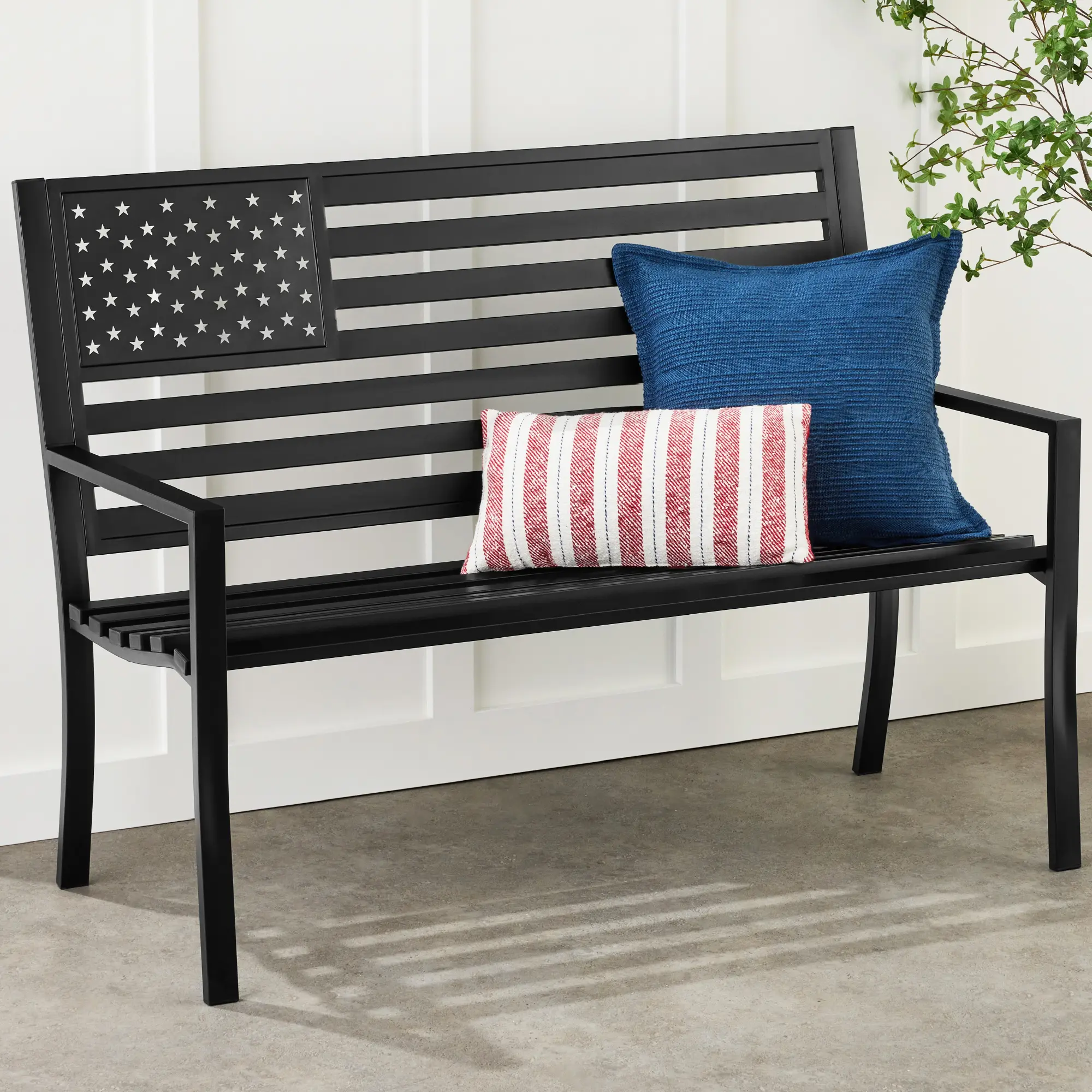 Best Choice Products Indoor Outdoor Steel Garden Bench w/ American Flag Backrest, 790lb Capacity Best Choice Products Indoor Outdoor Steel Garden Bench w/ American Flag Backrest, 790lb Capacity