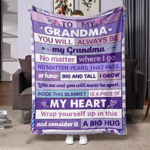 Letter Print Soft Blanket, Air-Conditioned Room Blanket, Warm Nap Blanket for Home Office Travel Camping, Gift for Grandma, Bedroom Refresh Decor