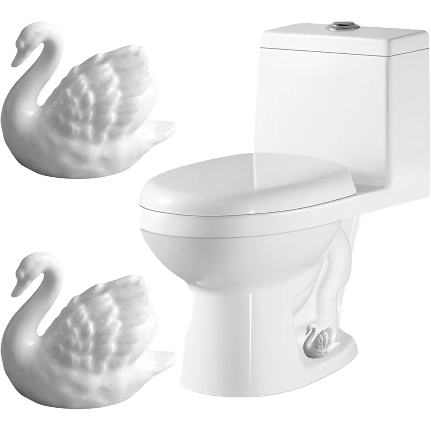 Toilet Bolt Caps Decorative Elegant Swan Ceramic Decorative Toilet Bolt Covers Caps, Toilet Bolt Covers Decorative Animals For Bathroom (White)