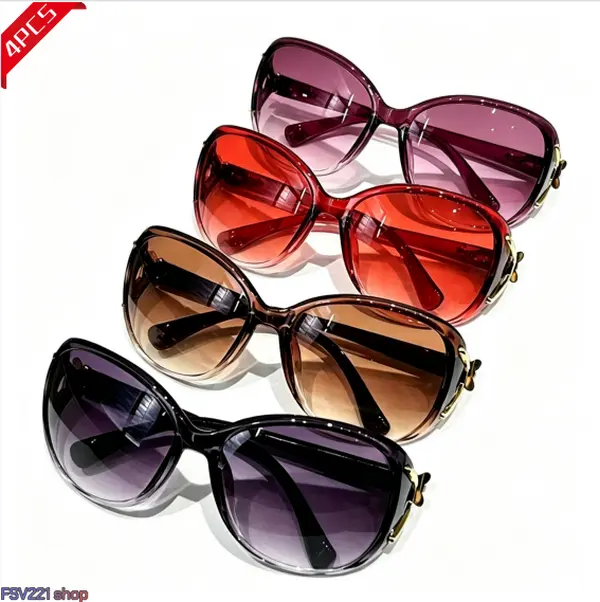 Men's 4-Pack Large Oversized Modern Frame Sunglasses Set - UV Protection Gradient Glass, Stylish Metal Accents, Streetwear Clothing, Stylish Accessories, Casual Shades, Modern Frames Sunglasses