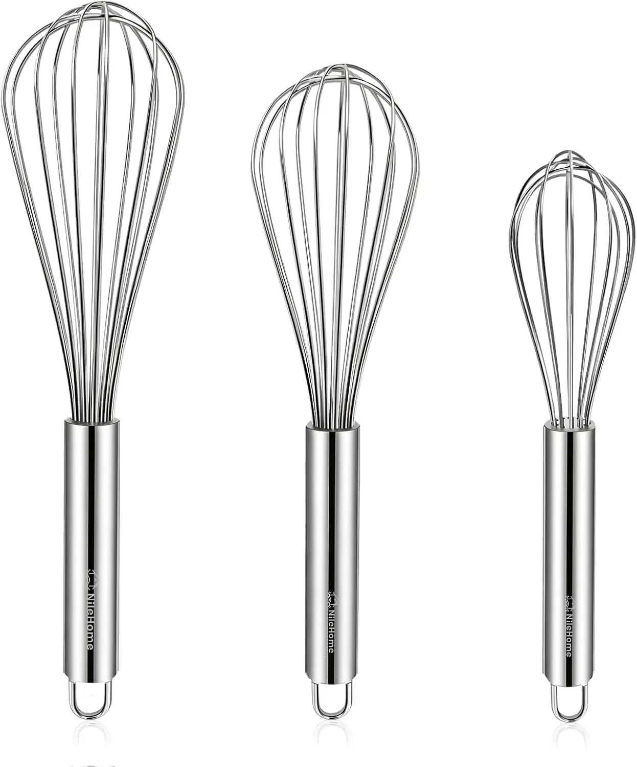 Stainless Steel Whisk Set 8" 10" 12" Kitchen Whisk Balloon Whisk Kitchen Wisk Wire Whisks for Cooking, Whisking, Blending, Beating, Stirring-3 Pack…