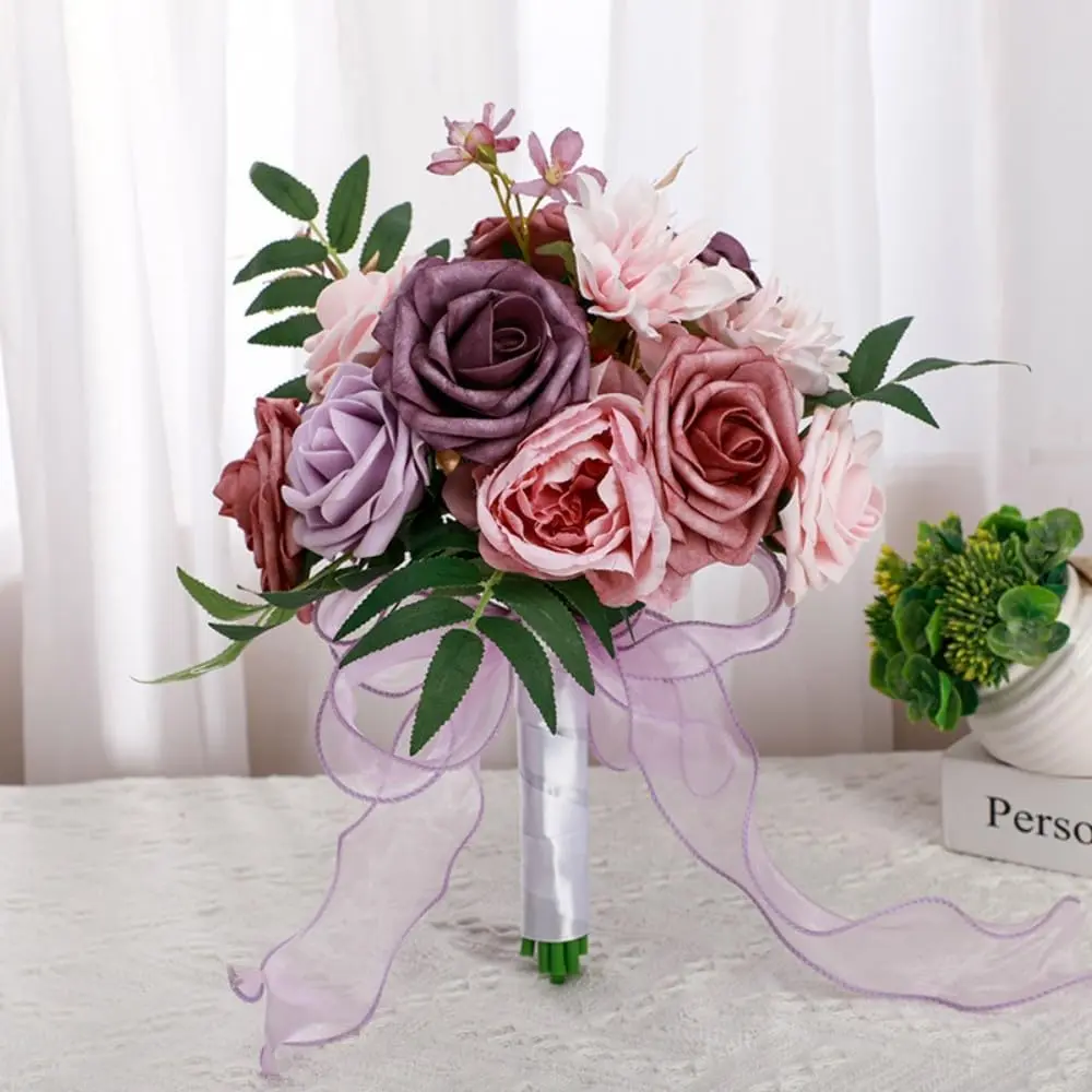 Artificial Silk Foam Rose Bridal Bouquet for Brides, Bridesmaids - Wedding Church, Home Decoration Ornaments