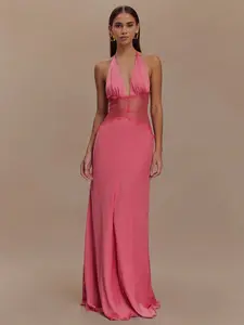Women's Sexy Deep V Backless Lace Dress, Summer Fashion Fitted Bodycon Evening Gown, Formal Wear, Elegant Party Dresses for Women, Halter neck dress, Sleeveless dress, Wrap dress, Off-shoulder dress, Spring dress, Maxi dress, Womenswear