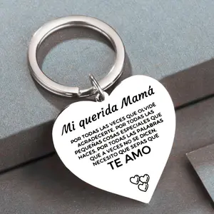 Heart Shaped Stainless Steel Keychain, Engraved Mi Querida Mama Letter Keychain, Personalized Heart Tag Durable & Stylish Accessory for Bags or Cars, Gifts