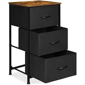 3 Tier Black Chest of Drawers - Fabric Drawer, Large Capacity Clothes Organizer, Small Dresser for Bedroom, Wooden Top Shelf, Adjustable Height, Easy to Install, Suitable for Closet, Bedside, Living Room, Bedroom, Office,Shipment within 1-2 days