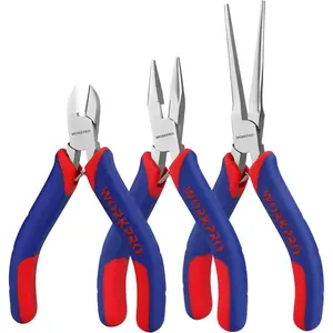 Mini Pliers Set, 3-Piece Small Pliers Tool Kit Includes 4” Diagonal Plier, 5” Long Nose Plier, 6” Nose Plier, for Making Crafts, Repairing Electronic Devices