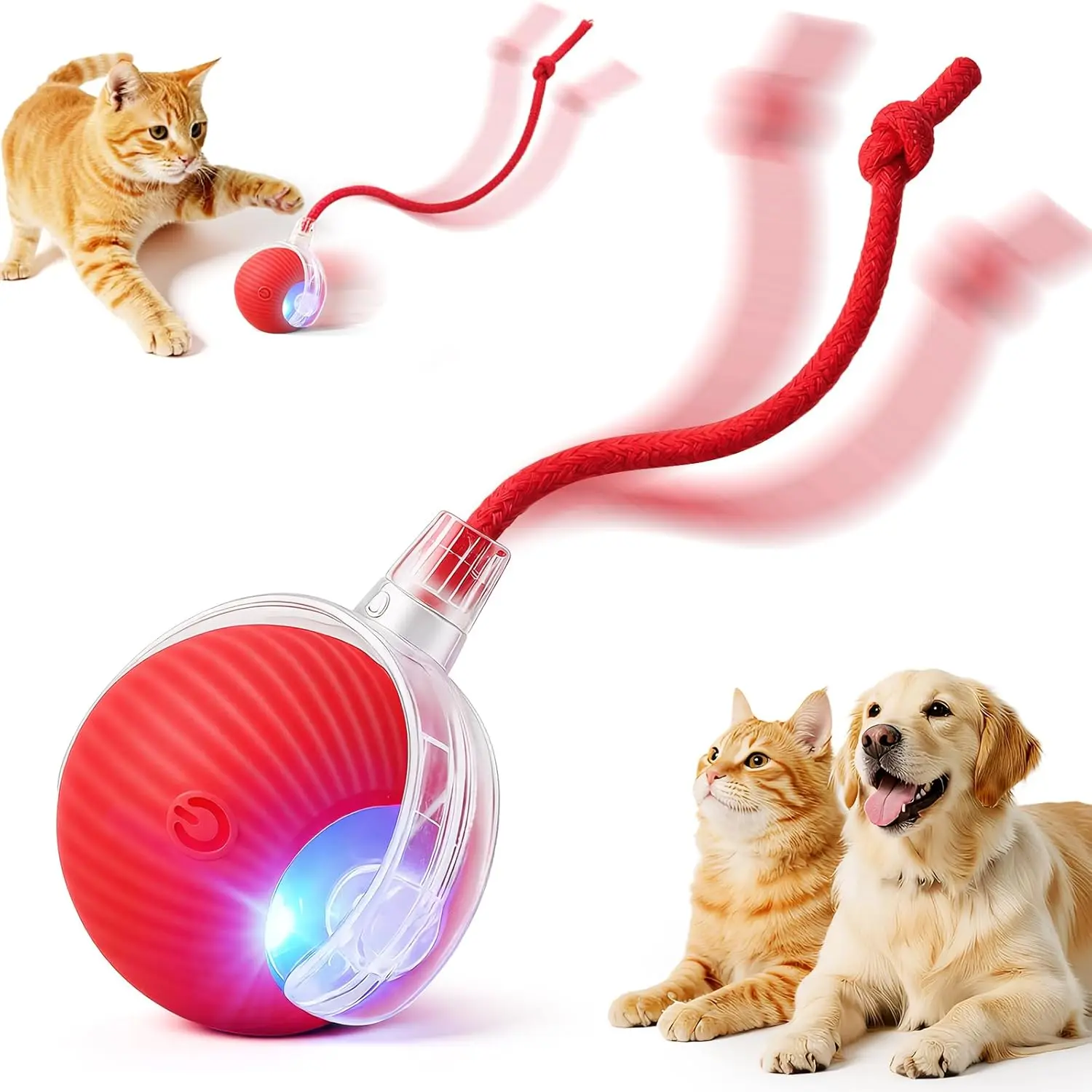 Smart Interactive Automatic Rolling Ball Toy | Rechargeable Motion-Activated Self-Play Electronic Chase Toy with Rope for Indoor Cats & Dogs