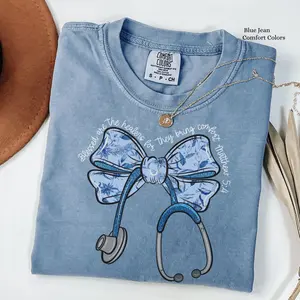 Nurse Toile Bow Shirt Matthew 5:4 Bible Verse Religious Tshirt Christian Nurse Comfort Colors Shirt. Fabric Top Womenswear Fit