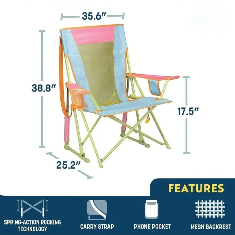 Outdoor Comfortable Professional Rocking Chair Camping Chair| Portable Folding Rocking Chair with Durable Armrests and Drink Holder - Sweet Tea Color
