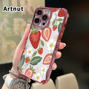 Phone Case for iPhone 17 16 Pro Max 15 Plus 14 13 12 11 E Air Strawberry Floral Dream Four-corner Thickened Mobile border Electroplating with counter-fall Safety Cushion