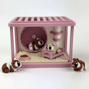 Mini Hamster or Guinea Pig Habitat Play Set: Adorable Pet Scene with Articulated Hamsters