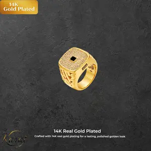 Cuban Link Oval Ring — 14K Gold Plated (Sizes 6–10) | Hip-Hop Style Square Diamond-Accented Ring | Trendy Gold Signet Ring — Unisex