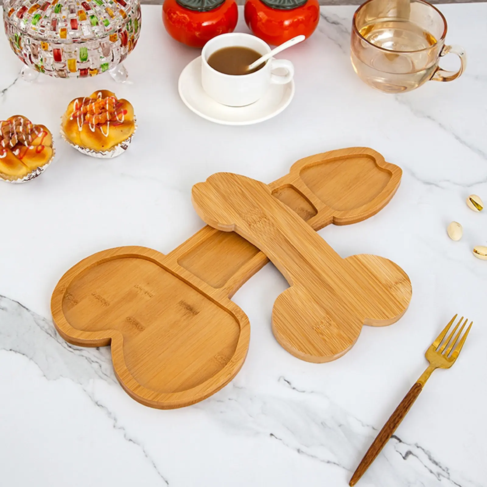 Aesthetic 3-Compartment Wooden Serving Platter, Segmented Solid Wood Charcuterie Board, Bamboo Tableware Food Display Tray, Gift for Bridal Shower Ladies Party