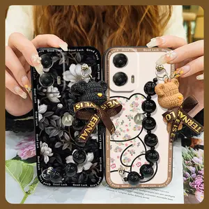 protective case Dirt-resistant Phone Case For MOTO G Stylus 5G 2024 Anti-knock Cartoon phone case Back Cover Black pearl pendant soft case Waterproof Bear bracelet silicone cute