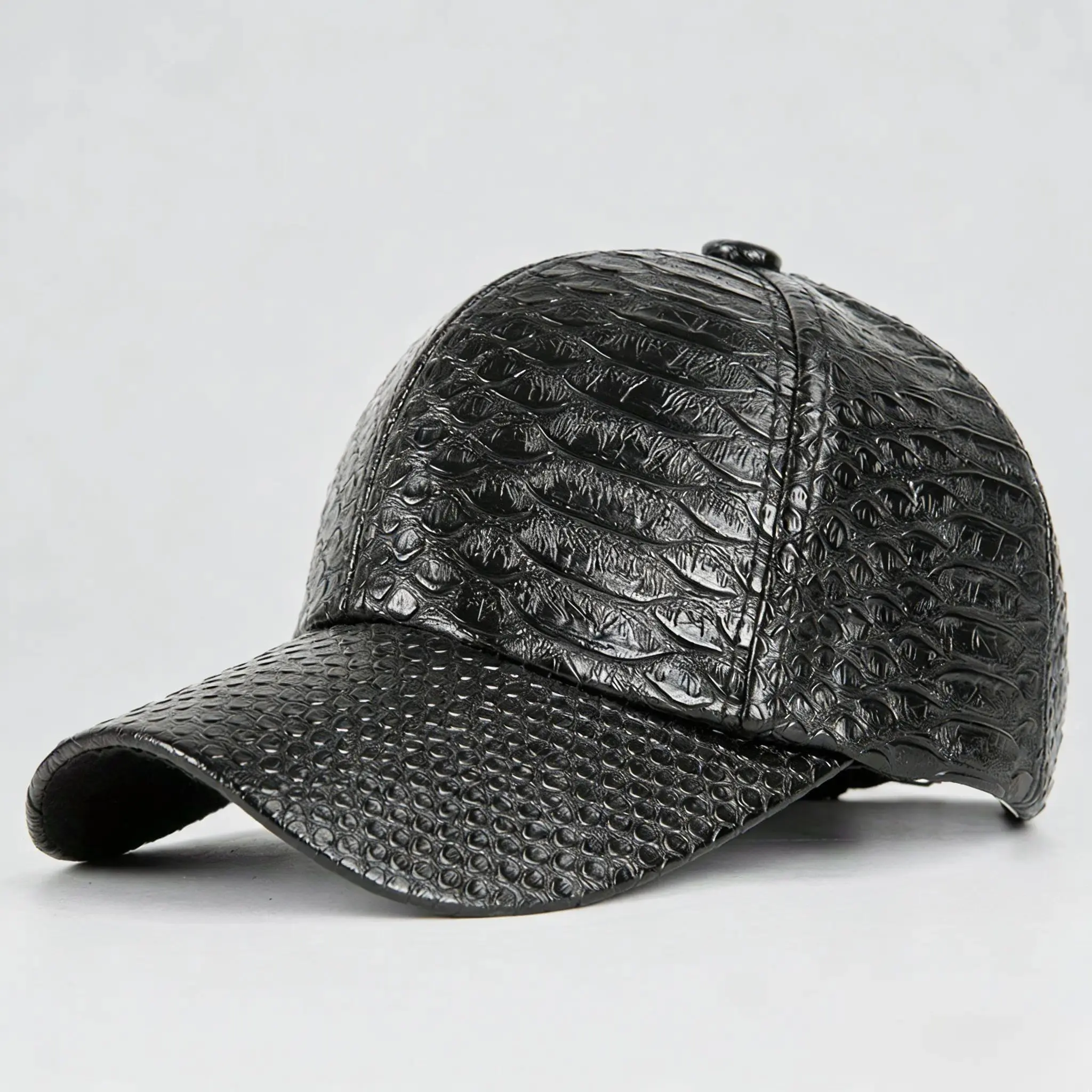 Unisex Baseball Cap in Premium Croc-Embossed PU Leather, Adjustable Streetwear Snapback for Hip Hop Events, Premium Quality Cap, Sun Protection, Duckbill, Croco Print