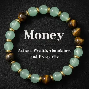 1pc Money Attraction Bracelet with Green Aventurine & Tiger Eye for Wealth & Good Luck, Wealth Manifestation Crystal Bracelet for Birthday, Anniversary, Summer Vacation & Theme Parties Jewelry Gift for Women and Men