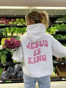 Jesus Is King Hoodie, Christian Faith Coquette Aesthetic Inspirational Religious Gift Sweatshirt, Youth and Adult Tee, Womenswear Clothing, Street Style, Y2k Style Outfit, Family Matching Tee