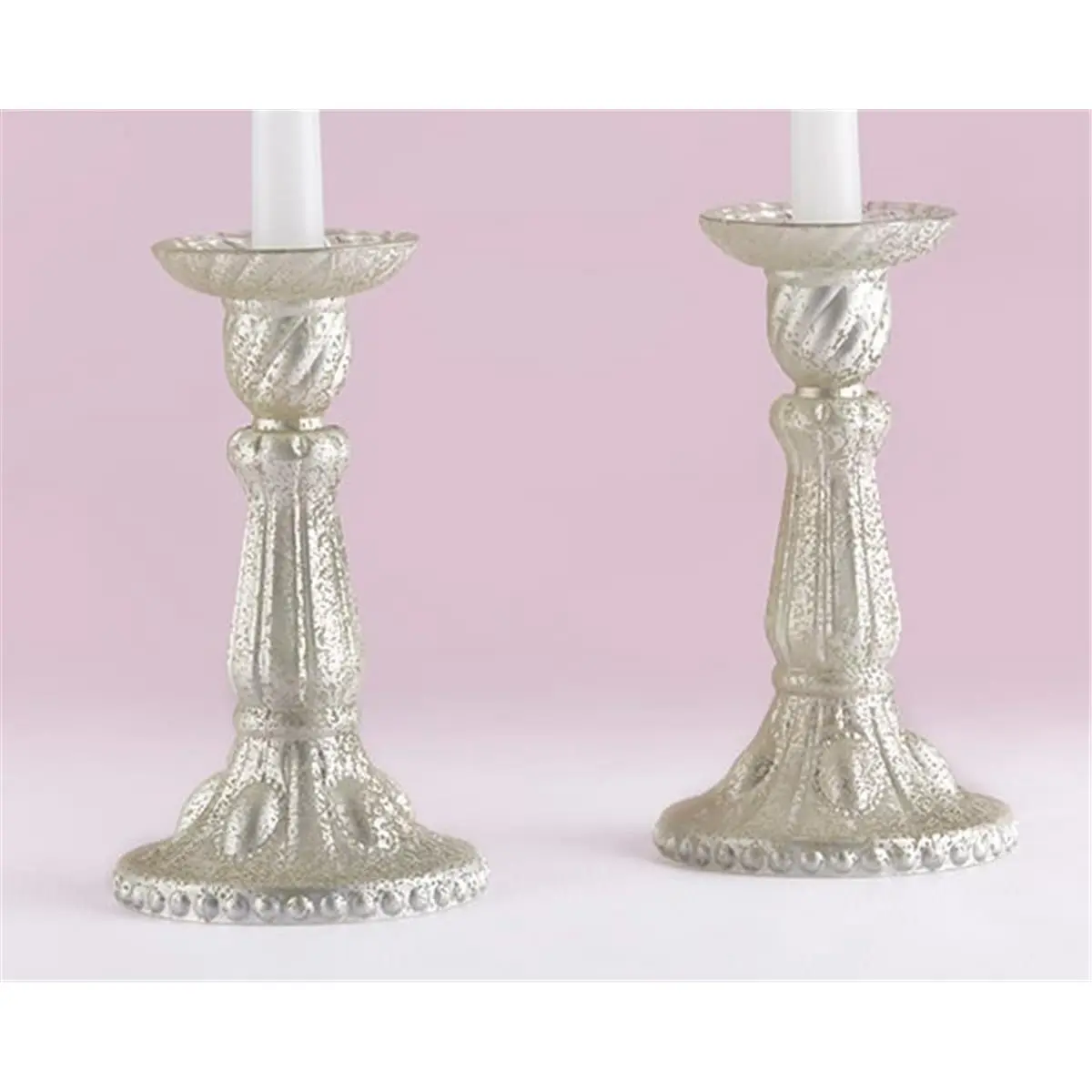 212 MAIN Frosted Mercury Glass Candlesticks - 2-Piece Classic Baroque Tapered Set with Light-Filtering Frosted Finish, for Table Home Decor