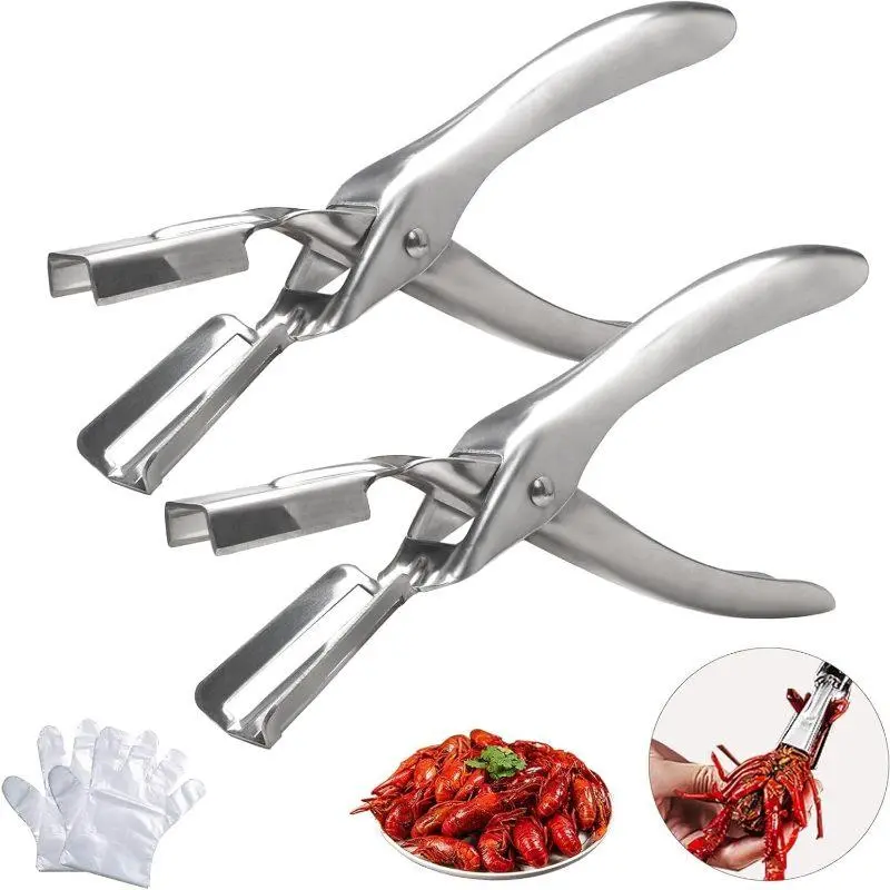 2pcs Crayfish Peeler Utensils Kit with 100pcs Disposable Gloves - Kitchen Household Products Seafood Shelling Tool for Crawfish, Crab Tail Removal, Seafood Boils, Default