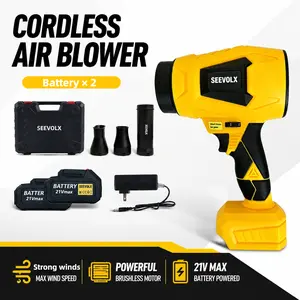 [Father’s Day Gifts]SEEVOLX 21V Max Cordless Leaf Blower with 2 Batteries, Case, 6 Speed Powerful Brushless Air Blower with 3 Nozzles for Lawn Care, Car Drying & Workshop Yard Cleaning, Holiday Gift Ideal