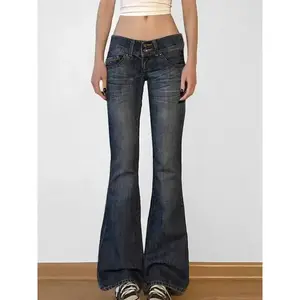 Retro horn jeans, retro button low waist casual denim pants, Harajuku 2000s pants, basic aesthetics, mom jeans