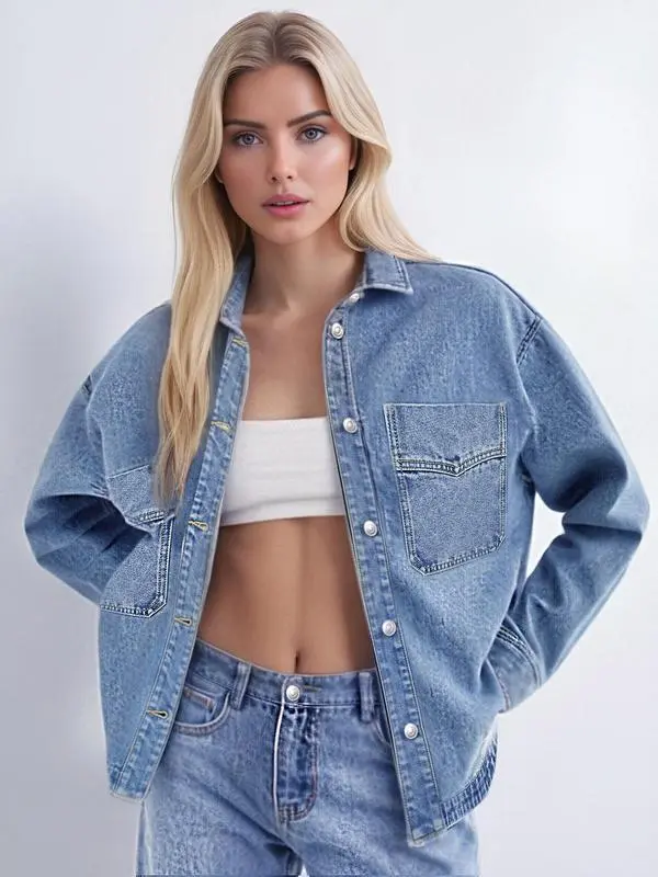 Women's cotton jacket casual long sleeve shirt pink red jacket spring 2025 Outerwear Comfort Coats Essential