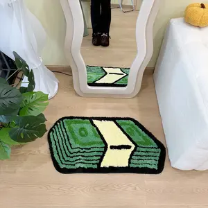 Cool Money Pattern Tufting Rug, Creative Dollar Stack Design Mat, Personalized Bedroom Bedside Blanket, Anti-Slip Wear-Resistant Home Decor, Machine Washable Rugs