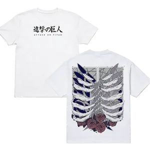 Ribcage Inspired - Attack On Titan Crew Neck Short Sleeve Anime Graphic Double-Printed Cotton T-Shirt Unisex Breathable Streatwear Casual Pure Color Tee