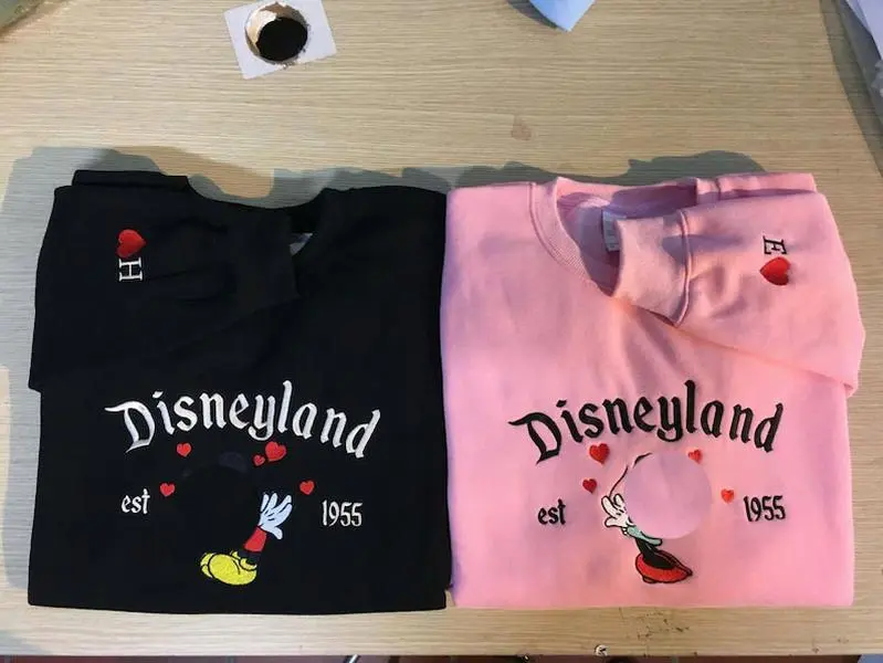[Note 2 letter] Couple Mouse Embroidered Sweatshirt, Embroidered Cartoon Sweatshirt, Valentine Gift, Anniversary Gift