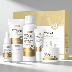 Korean Snail Mucin Firming Skincare Set Deep Hydration Reduce Appearance of Fine Lines 5-Step Daily Routine Skincare Kit for Dewy Glow Skin