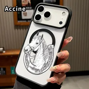 Magnetic Phone Case for iPhone 17 Pro Max 16 Plus 15 14 13 12 11 Air E Horse in Horseshoe Transparent Acrylic Non Slip Pocket-Friendly Phone Cover Gift