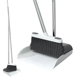 Stand Up Dustpan and Broom Set 50” Long Handle Broom with Dust Pan, 20° Angled for Ergonomic Home Office Indoor Sweeping