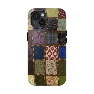 Vintage Patchwork Phone Case for IP 17 16 15 14 13 12 11 Pro Max XR Xs 6 7 8 Plus SE, Unique Quilted Fabric Design for Retro Lovers Case, Shockproof Heavy Duty Protective Cover, Girly Vintage Tough Case Compatible with Samsung Galaxy S25