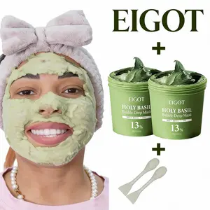 EIGOT Holy Basil Bubble Deep Mask Vegan Clay-to-Bubble Wash-Off for Pore Cleansing & Blackhead Removal 90g Korean Clay Sparkle  sets