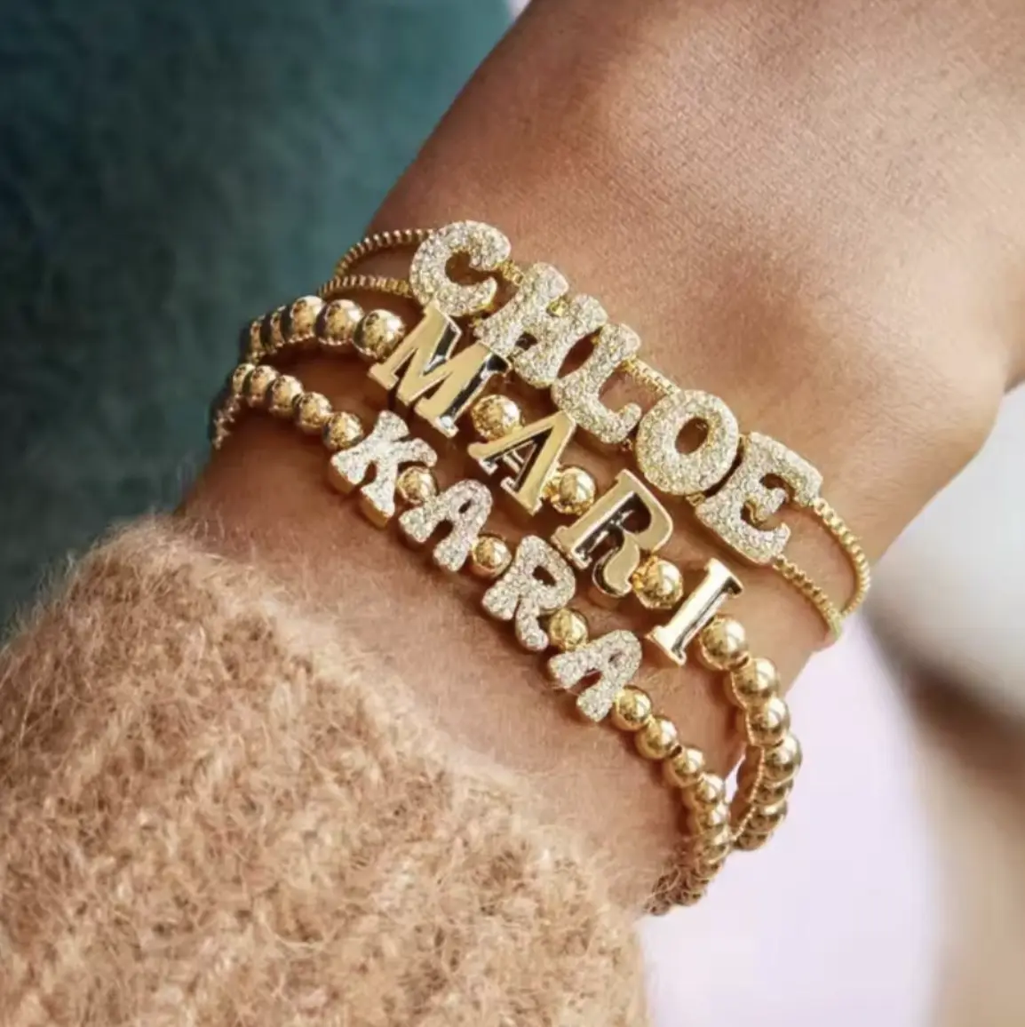 Custom Name Bubble Ice Bracelet - Personalized Sparkling Adjustable Bubble Initial Bracelets & Bangles, Bling Effect Arm Candy Accessories, Gold/Silver/Rose Boho Beach Costume Jewelry That Sparkles in Water